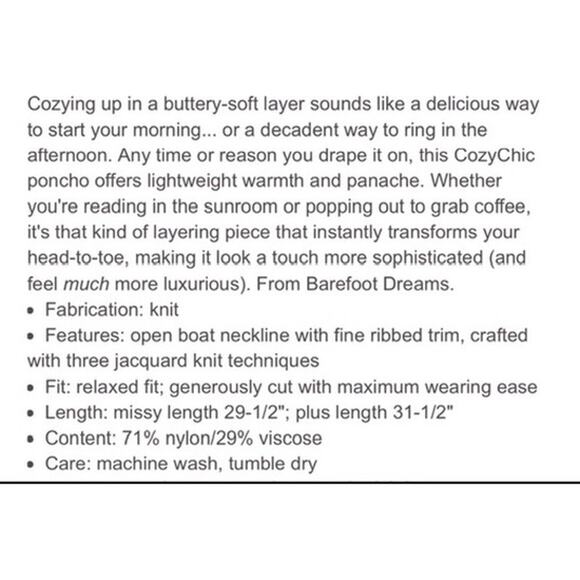 Barefoot Dreams Dove Gray Print CozyChic Ultra Lite Ocean Breeze Sweater Poncho - Picture 7 of 9